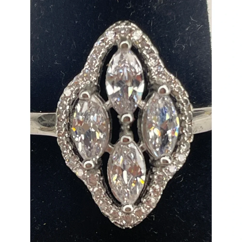 Marquise Cluster Cubic Zirconia Halo Cocktail Ring Silver Tone Size 7